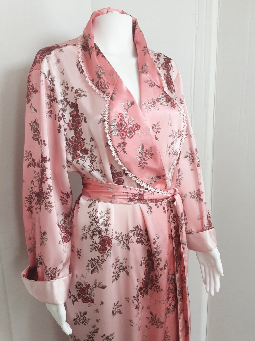 Silky Pink Ombre Floral Wrap Belted Robe By Sensara Sz 2X  Y2K
